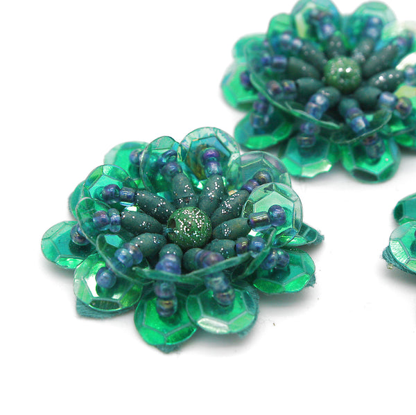 GREEN SEQUIN FLOWER  MOTIFS - Pack of 5 - sarahi.NYC