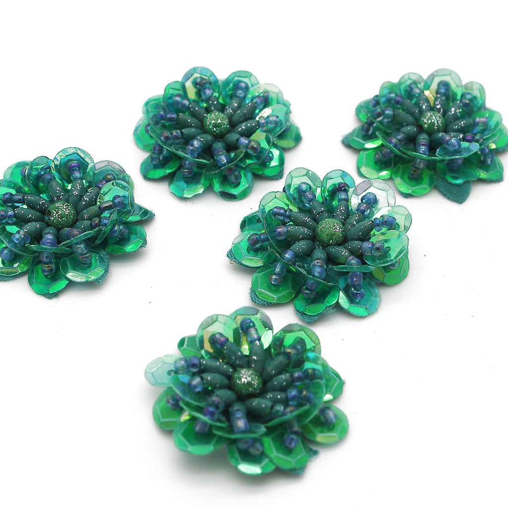 GREEN SEQUIN FLOWER  MOTIFS - Pack of 5 - sarahi.NYC