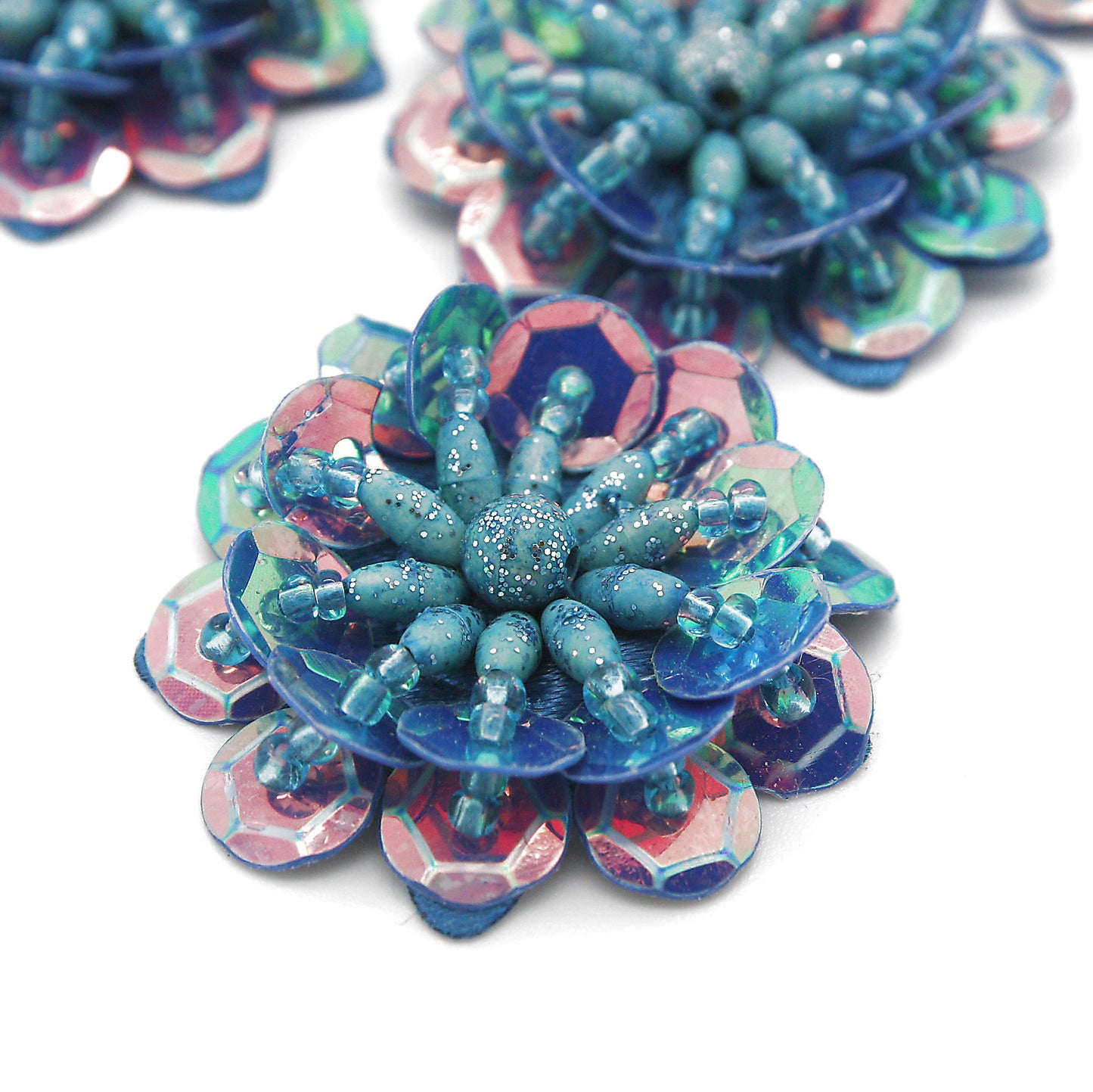 TURQUOISE METALLIC SEQUIN FLOWER  MOTIFS - Pack of 5 - sarahi.NYC