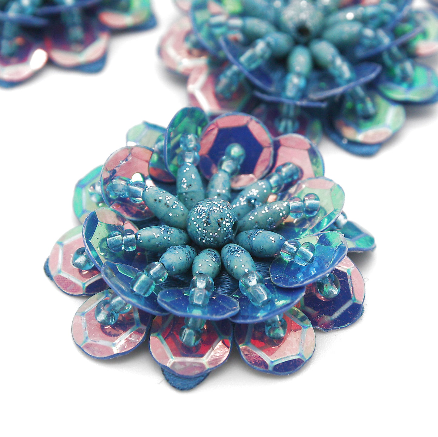 TURQUOISE METALLIC SEQUIN FLOWER  MOTIFS - Pack of 5 - sarahi.NYC
