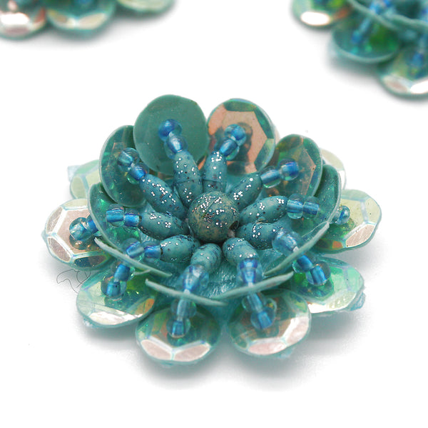 TURQUOISE GREEN SEQUIN FLOWER  MOTIFS - Pack of 5 - sarahi.NYC