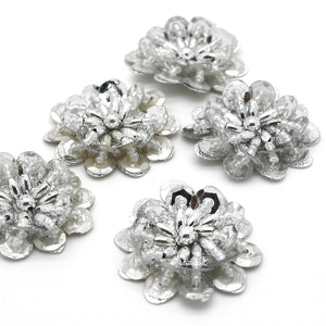 SILVER IRIDESCENT SEQUIN FLOWER  MOTIFS - Pack of 5 - sarahi.NYC