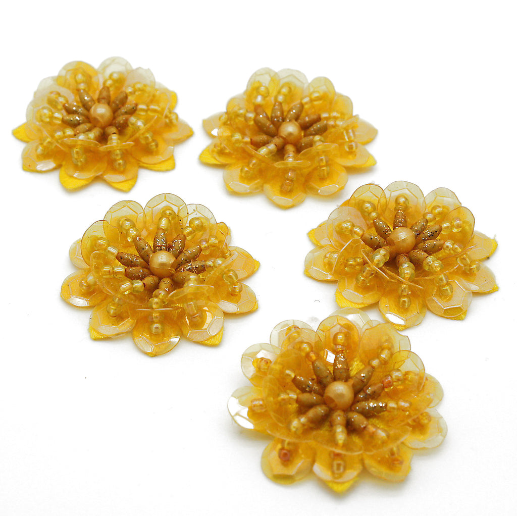 MUSTARD YELLOW SEQUIN FLOWER  MOTIFS - Pack of 5 - sarahi.NYC