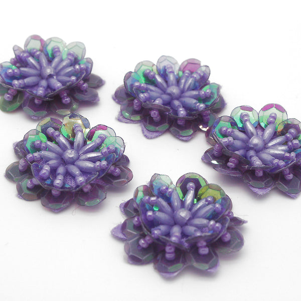 PURPLE LILAC SEQUIN FLOWER  MOTIFS - Pack of 5 - sarahi.NYC