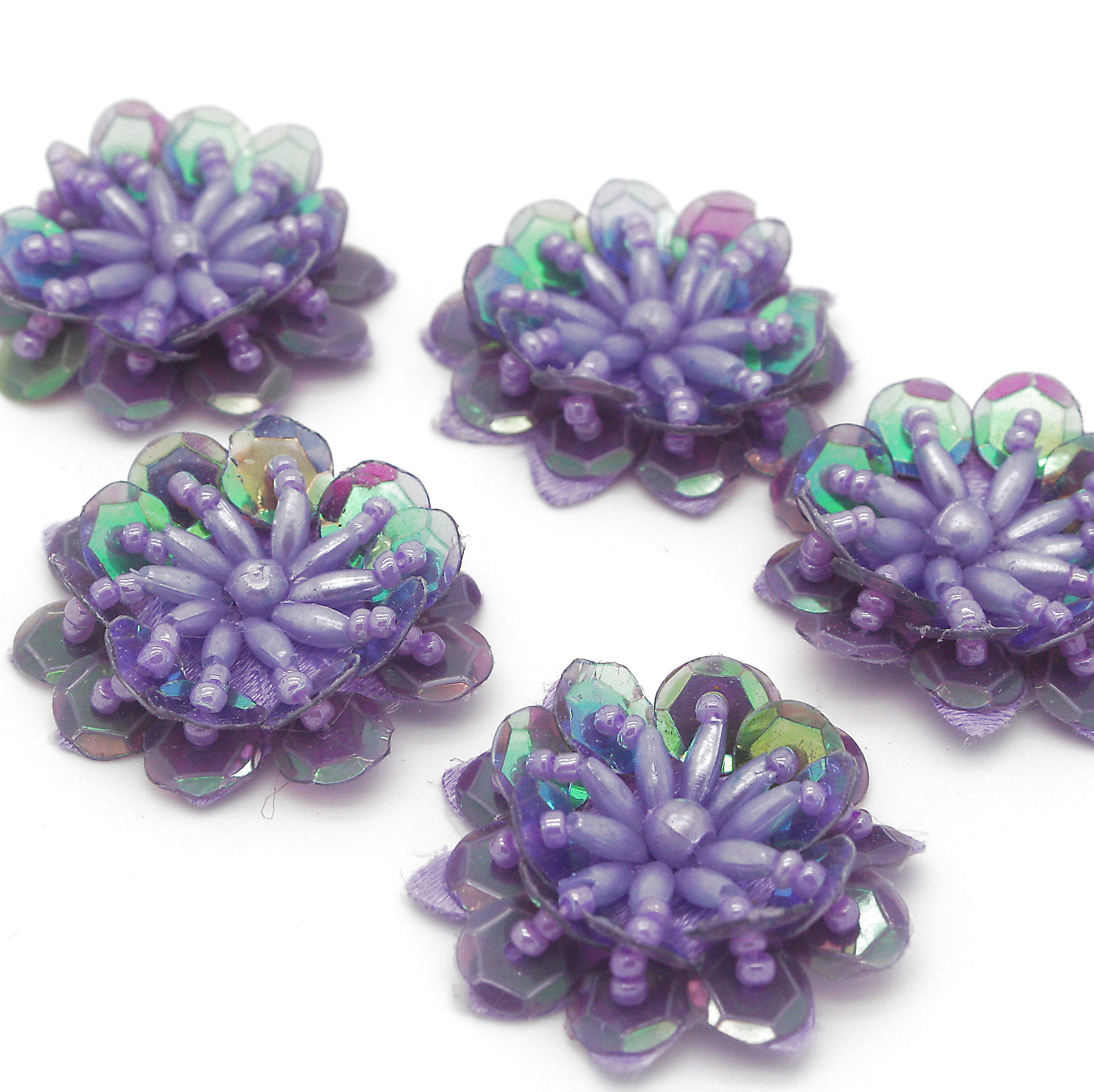 PURPLE LILAC SEQUIN FLOWER  MOTIFS - Pack of 5 - sarahi.NYC