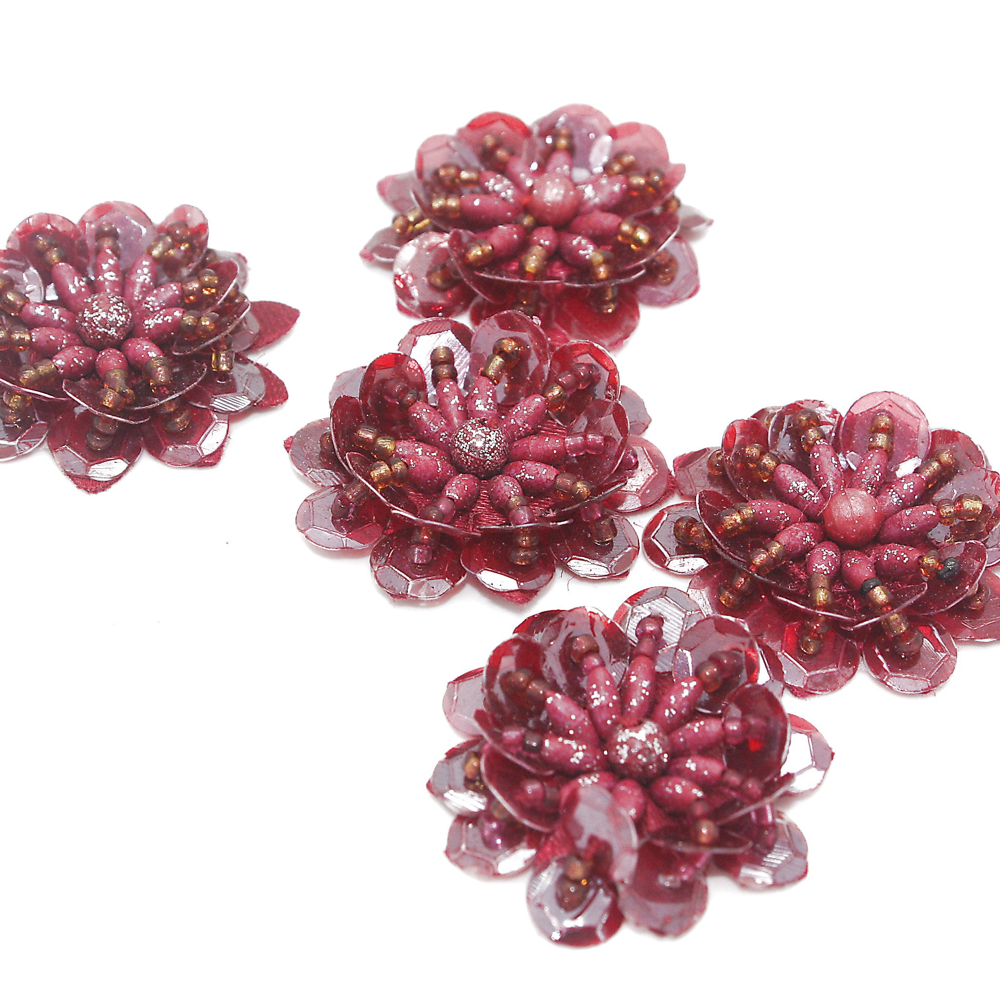 MAROON SEQUIN FLOWER  MOTIFS - Pack of 5 - sarahi.NYC