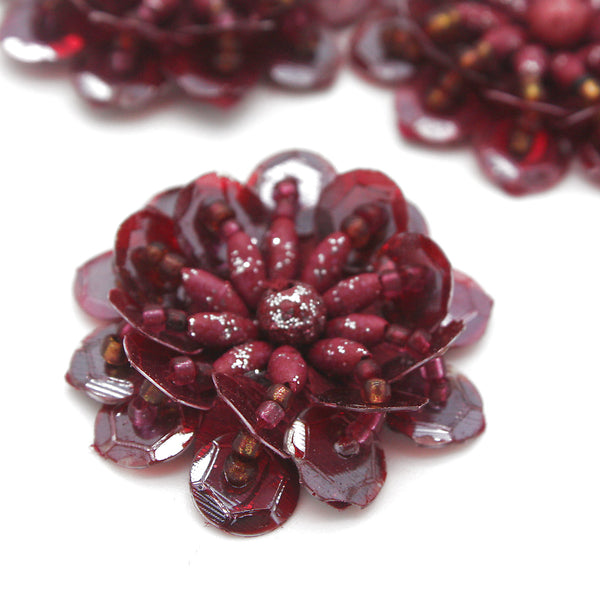 MAROON SEQUIN FLOWER  MOTIFS - Pack of 5 - sarahi.NYC