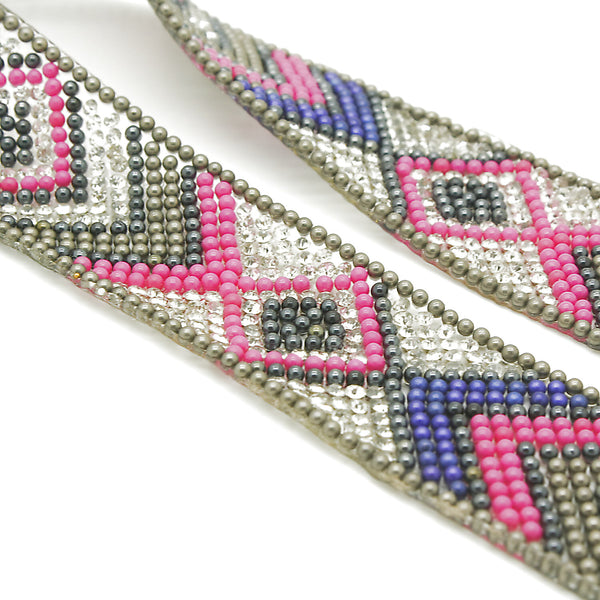 PINK BLUE TRIBAL STONE HOTFIX STRIP TRIM- sarahi.NYC