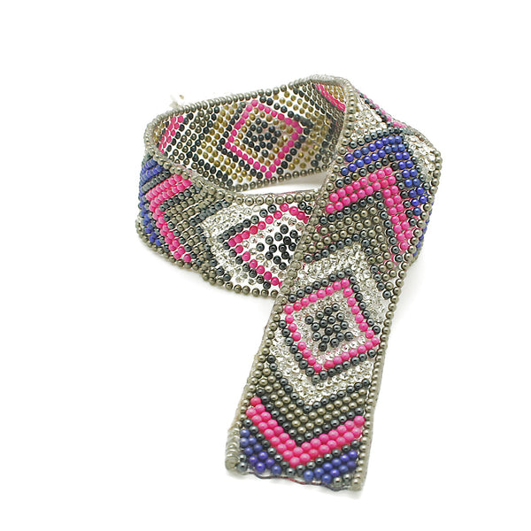 PINK BLUE TRIBAL STONE HOTFIX STRIP TRIM- sarahi.NYC