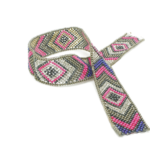 PINK BLUE TRIBAL STONE HOTFIX STRIP TRIM- sarahi.NYC