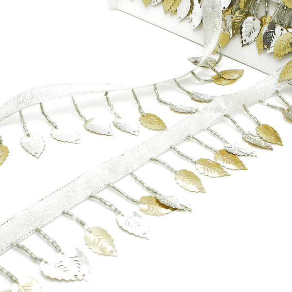 SILVER GOLD LEAF BEADED FRINGE - sarahi.NYC