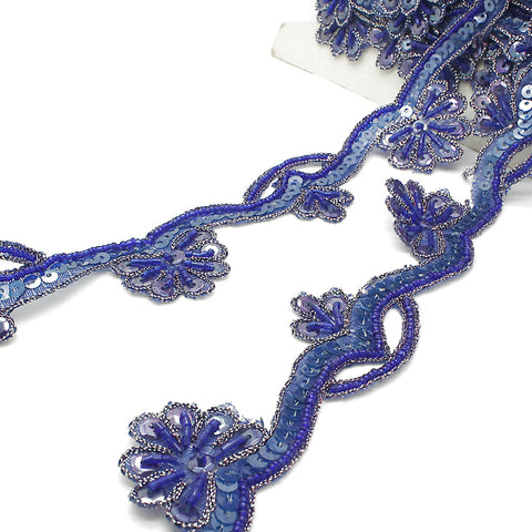 BLUE FLORAL SEQUIN TRIM EDGING - sarahi.NYC