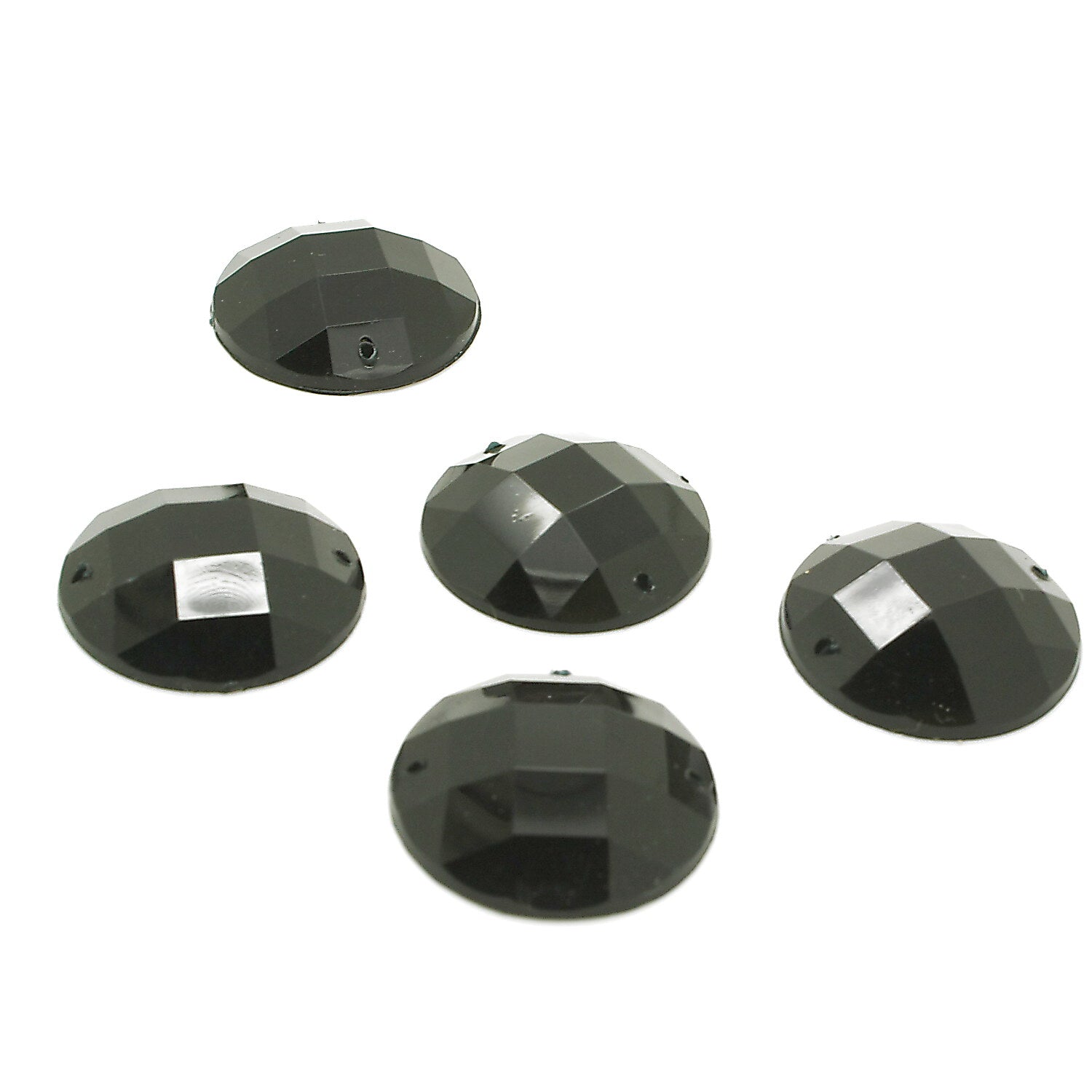 PACK OF 10 - ROUND 25 mm BLACK FLAT RHINESTONE GEMS - sarahi.NYC