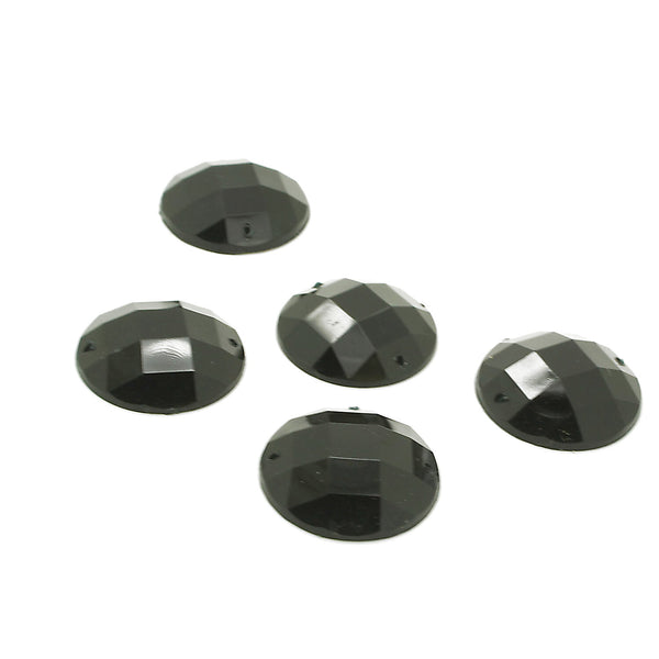 PACK OF 10 - ROUND 25 mm BLACK FLAT RHINESTONE GEMS - sarahi.NYC