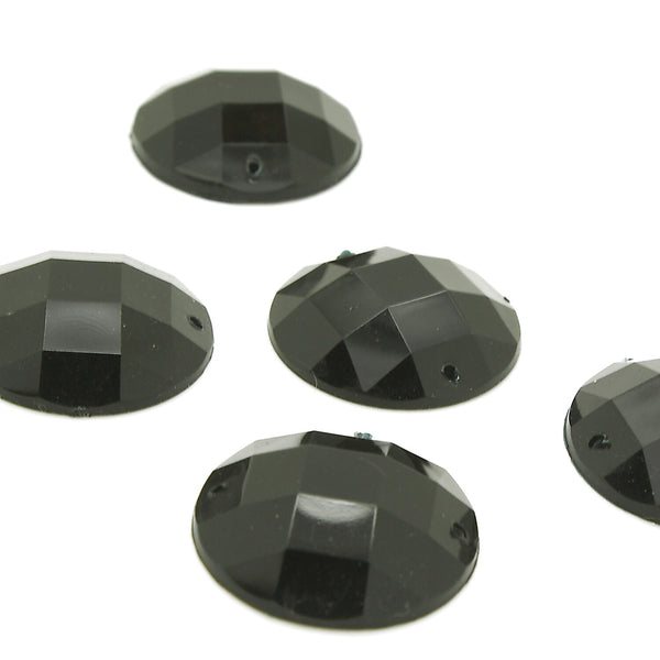 PACK OF 10 - ROUND 25 mm BLACK FLAT RHINESTONE GEMS - sarahi.NYC