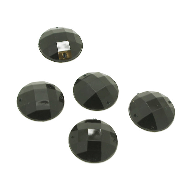 PACK OF 10 - ROUND 25 mm BLACK FLAT RHINESTONE GEMS - sarahi.NYC