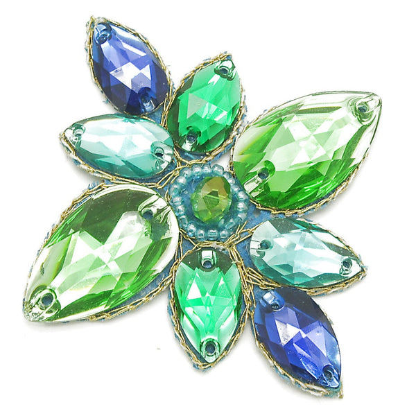 LIME GREEN BLUE FLORAL RHINESTONE MOTIF - sarahi.NYC