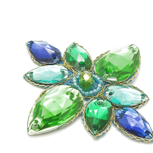 LIME GREEN BLUE FLORAL RHINESTONE MOTIF - sarahi.NYC