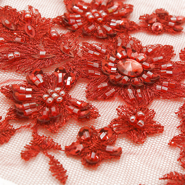 RED NET BEADED APPLIQUE - sarahi.NYC