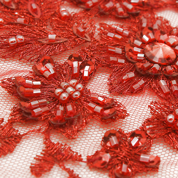 RED NET BEADED APPLIQUE - sarahi.NYC