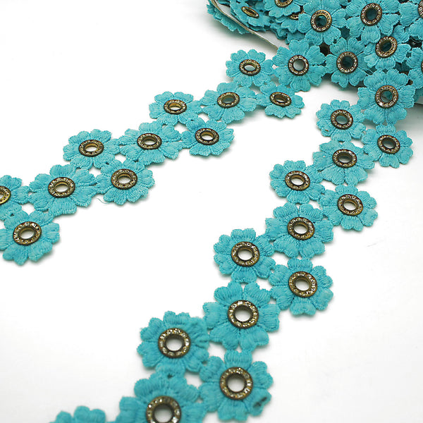 TURQUOISE GOLD FLORAL CRYSTAL TRIM - sarahi.NYC