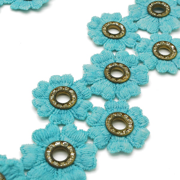 TURQUOISE GOLD FLORAL CRYSTAL TRIM - sarahi.NYC