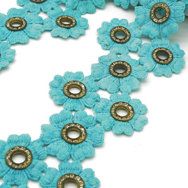 TURQUOISE GOLD FLORAL CRYSTAL TRIM - sarahi.NYC