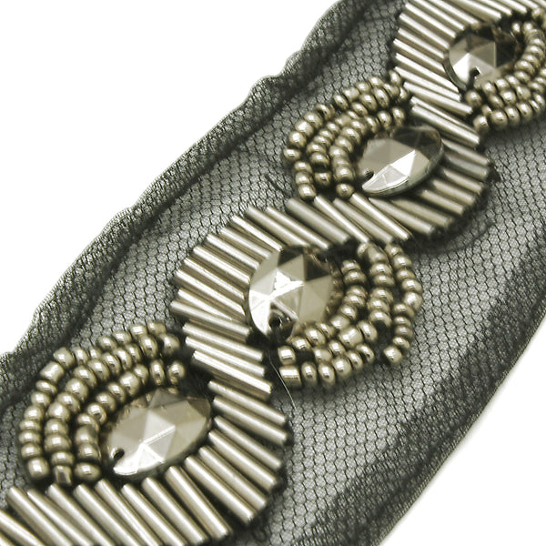 GUNMETAL GRAY BLACK NET RHINESTONE TRIM - sarahi.NYC