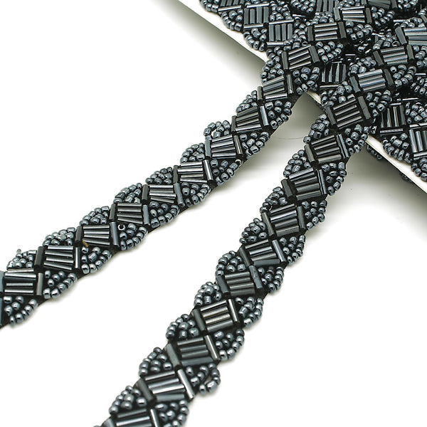 GUNMETAL GRAY BEADED TRIM - sarahi.NYC