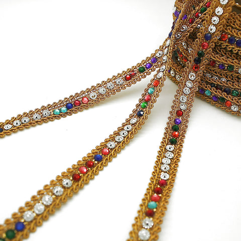 MULTI-COLOR GOLD RHINESTION THIN TRIM - sarahi.NYC