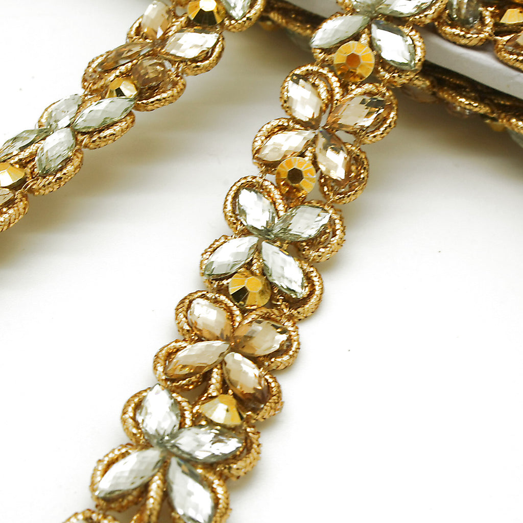 GOLD SILVER INTRICATE FLORAL RHINESTONE TRIM - sarahi.NYC