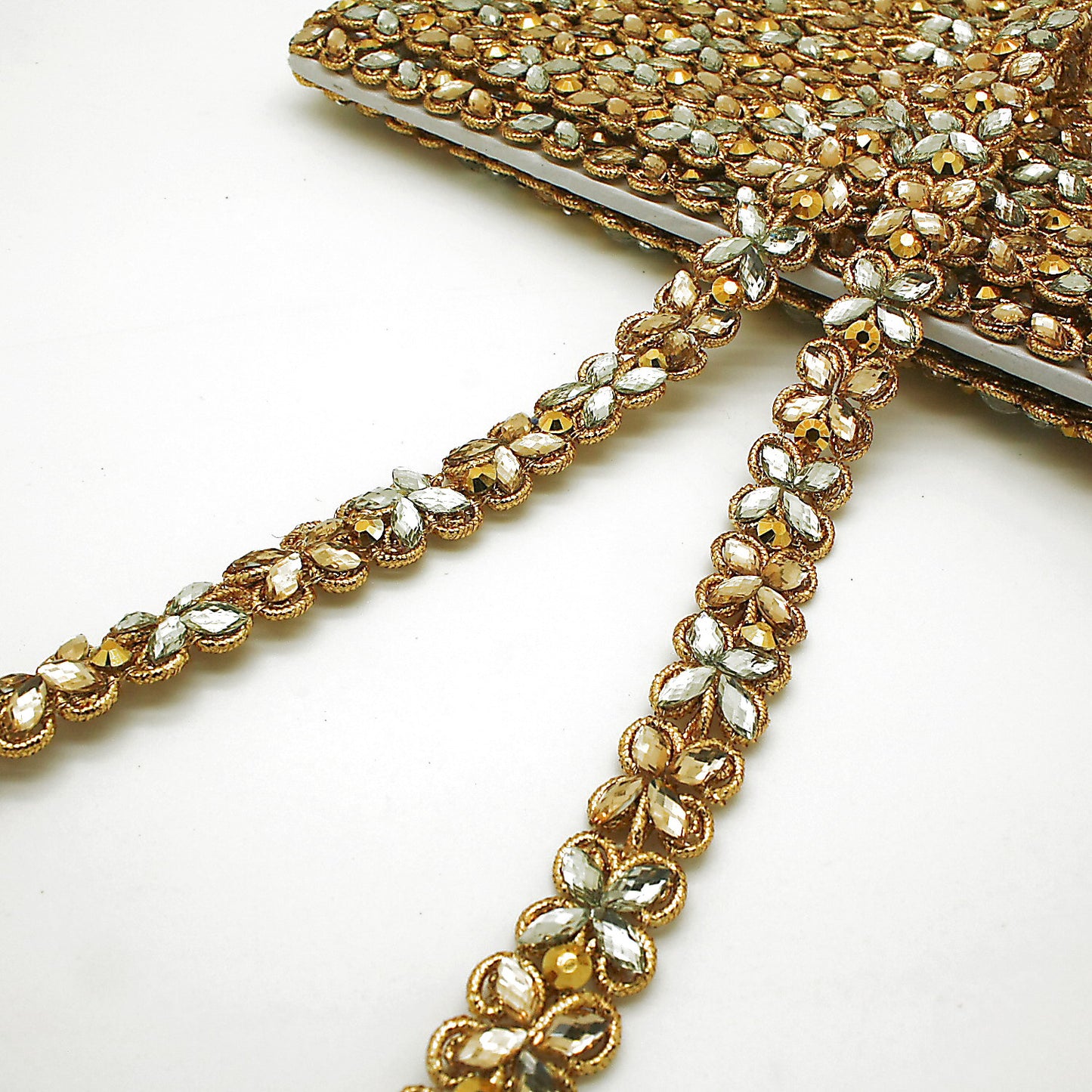 GOLD SILVER INTRICATE FLORAL RHINESTONE TRIM - sarahi.NYC