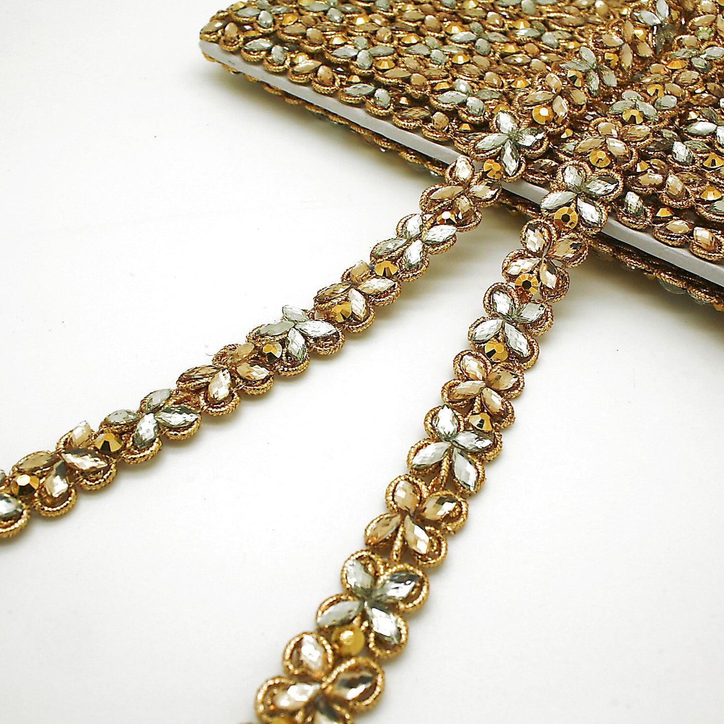 GOLD SILVER INTRICATE FLORAL RHINESTONE TRIM - sarahi.NYC