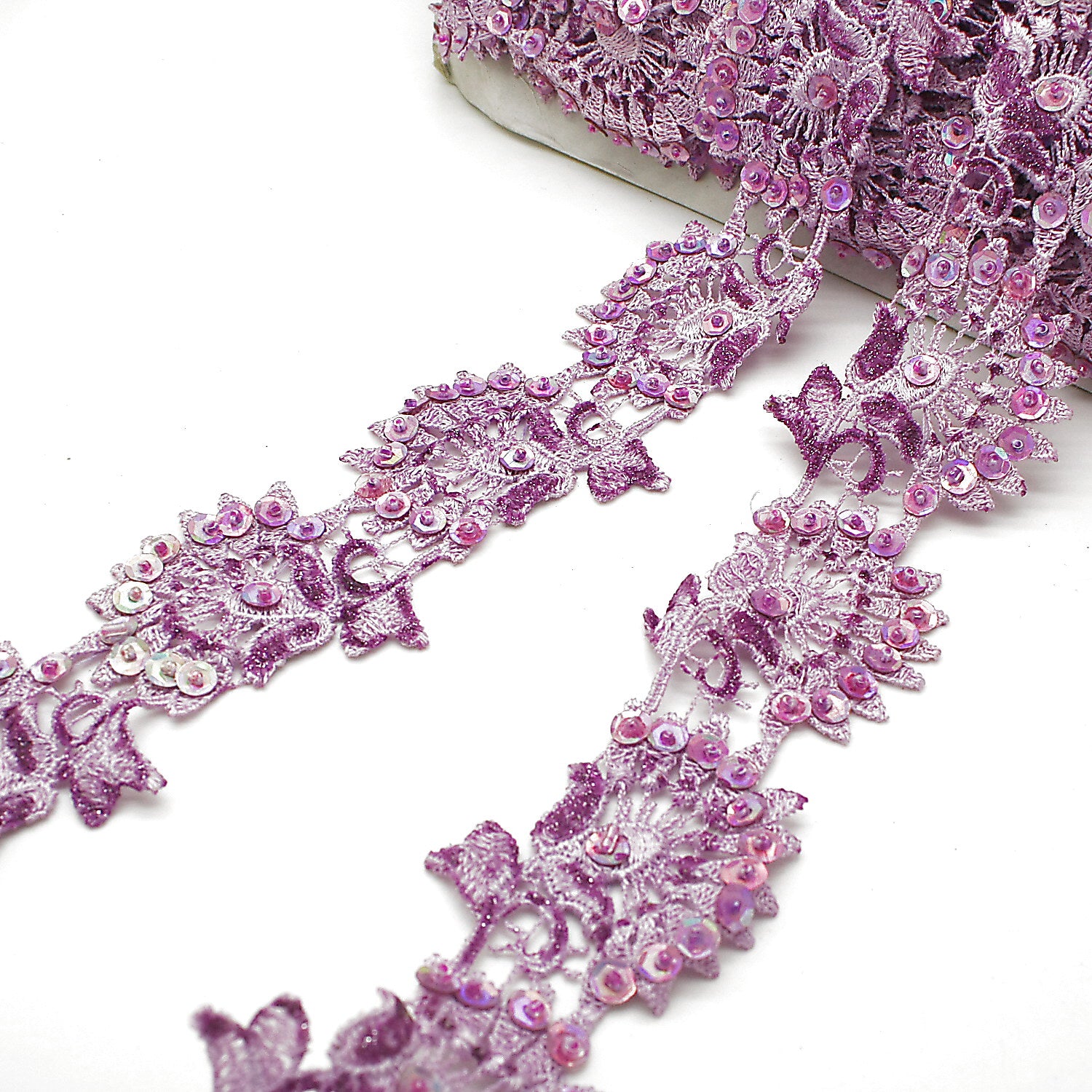 PINK LILAC SEQUIN LACE TRIM - sarahi.NYC