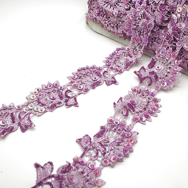 PINK LILAC SEQUIN LACE TRIM - sarahi.NYC