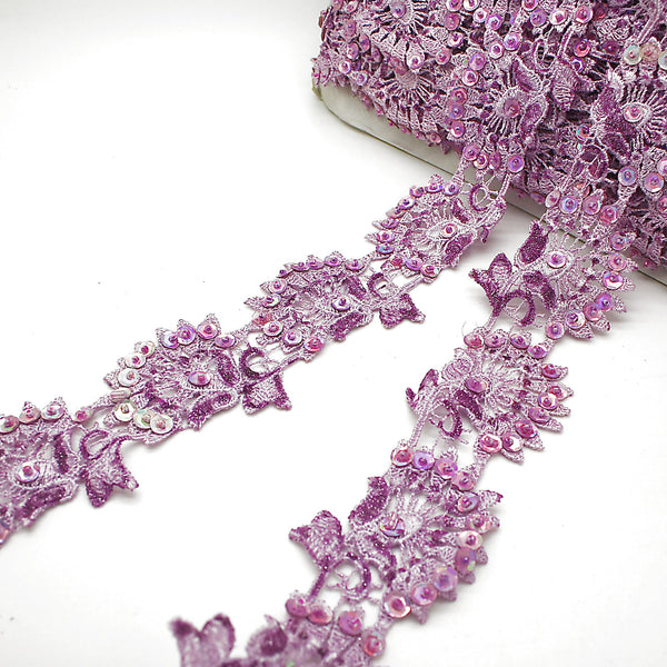 PINK LILAC SEQUIN LACE TRIM - sarahi.NYC