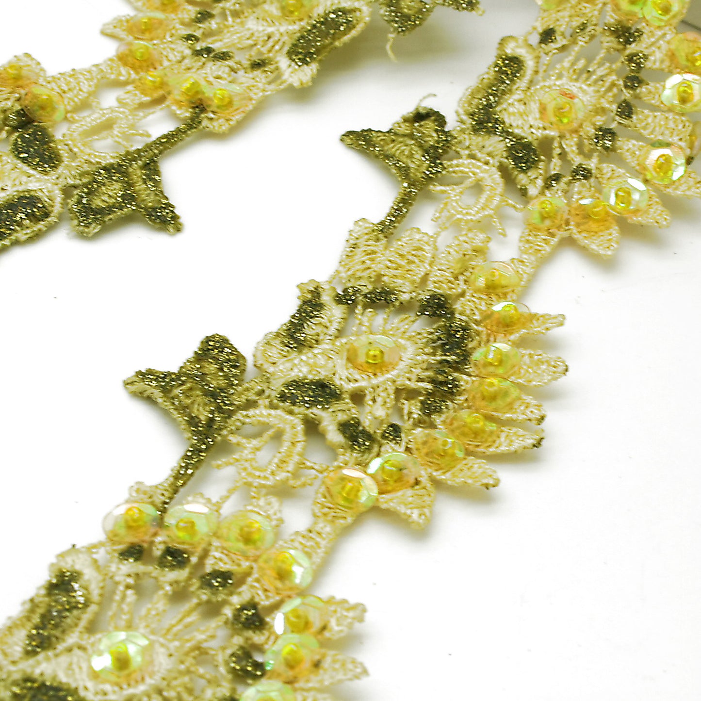 YELLLOW GREEN SEQUIN LACE TRIM - sarahi.NYC