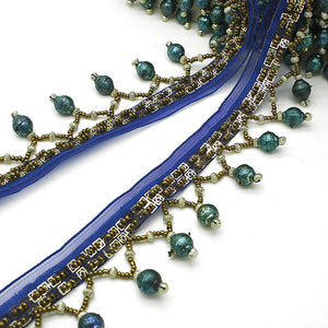 BLUE TEAL BEADED FRINGE TRIM - sarahi.NYC