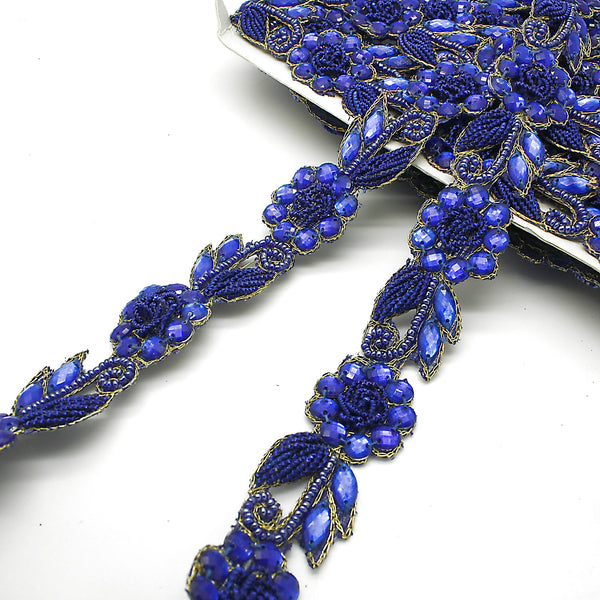 BLUE RHINESTONE FLORAL TRIM - sarahi.NYC