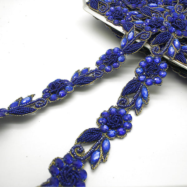 BLUE RHINESTONE FLORAL TRIM - sarahi.NYC