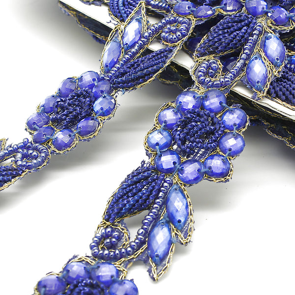 BLUE RHINESTONE FLORAL TRIM - sarahi.NYC