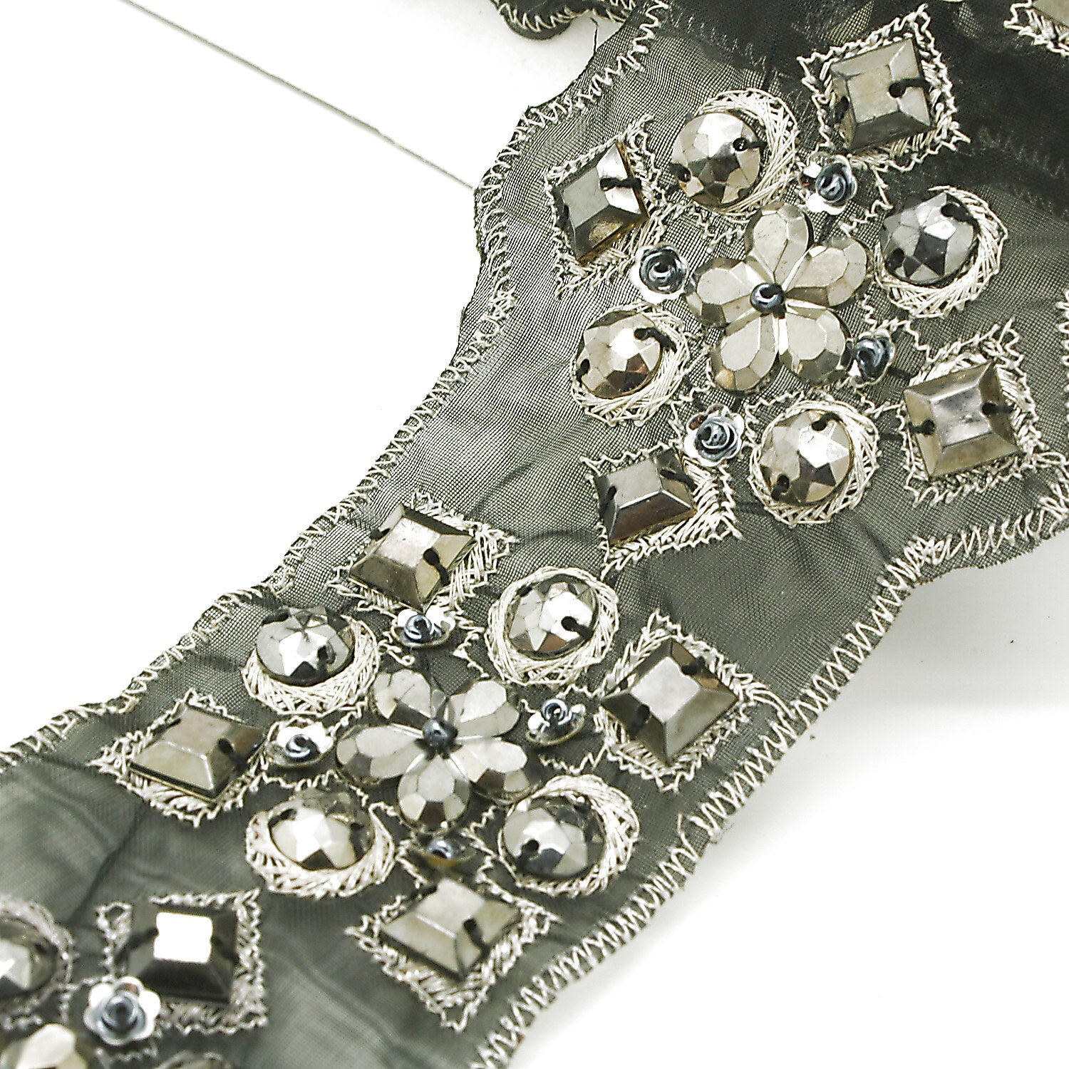 BLACK SILVER RHINESTONE  RIBBON  TRIM - sarahi.NYC