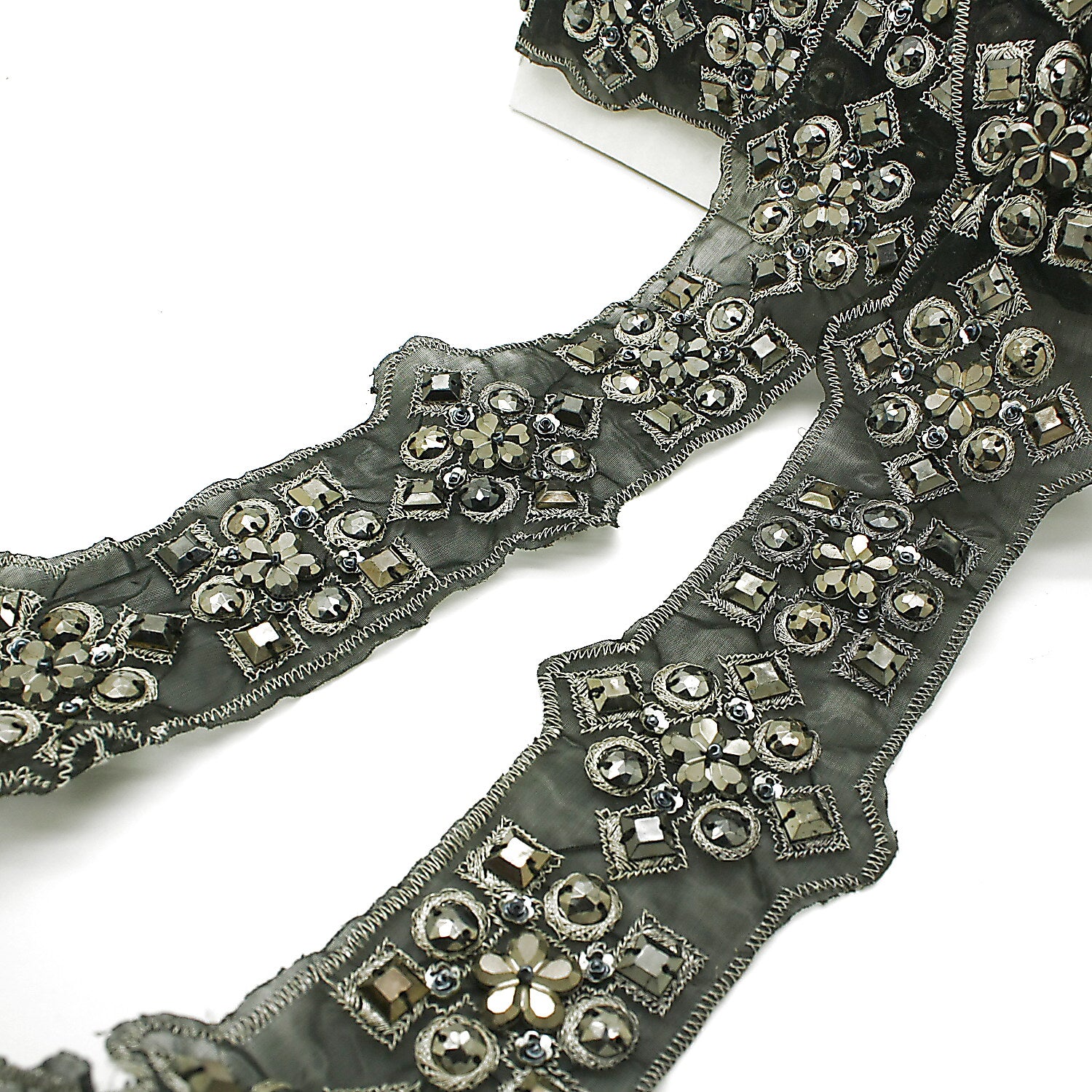 BLACK SILVER RHINESTONE  RIBBON  TRIM - sarahi.NYC