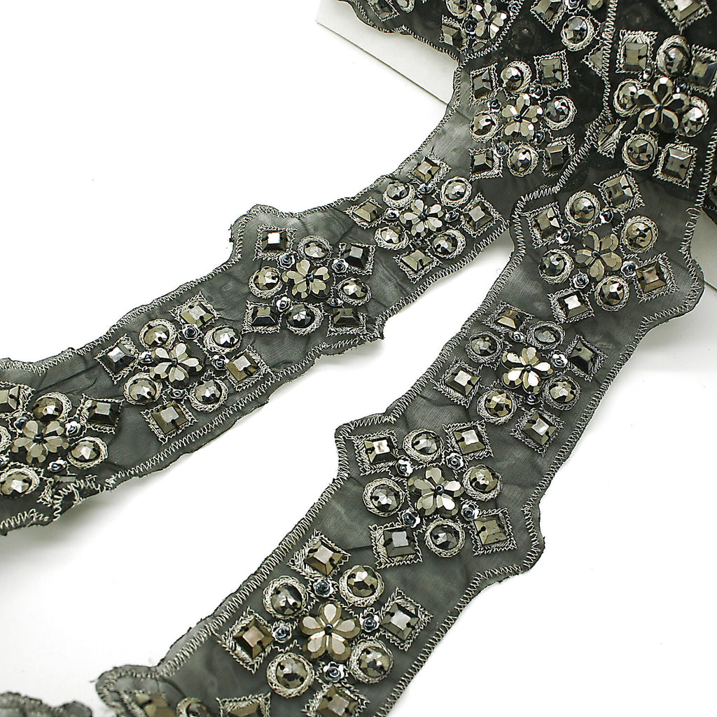 BLACK SILVER RHINESTONE  RIBBON  TRIM - sarahi.NYC