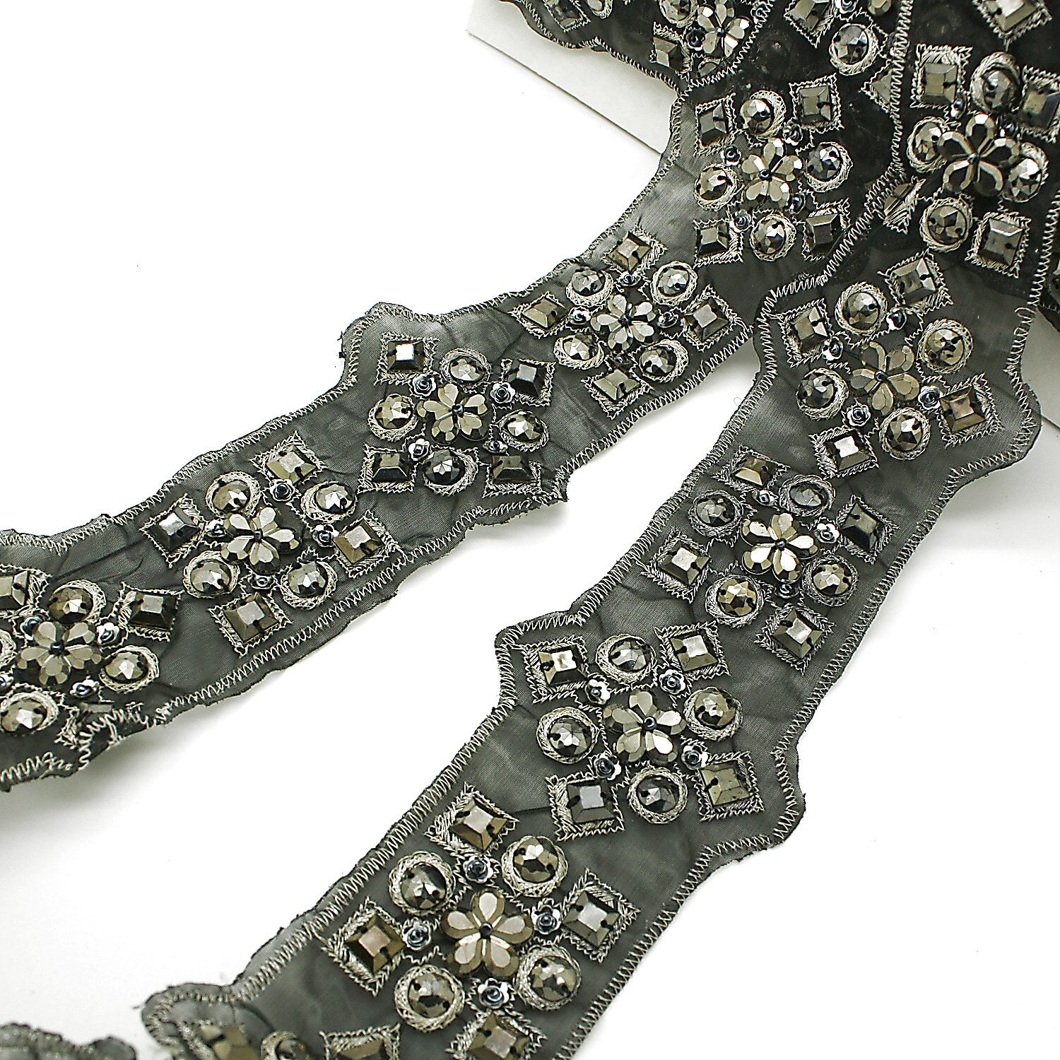 BLACK SILVER RHINESTONE  RIBBON  TRIM - sarahi.NYC