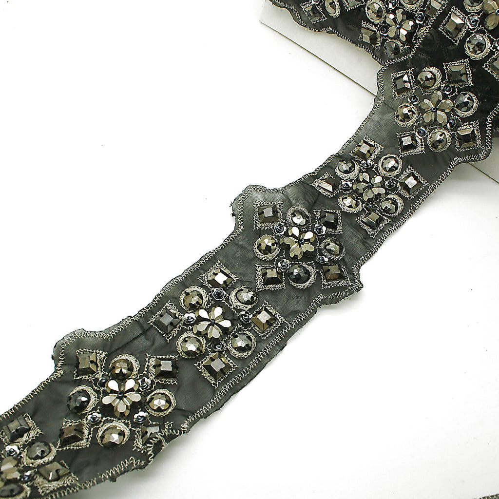 BLACK SILVER RHINESTONE  RIBBON  TRIM - sarahi.NYC
