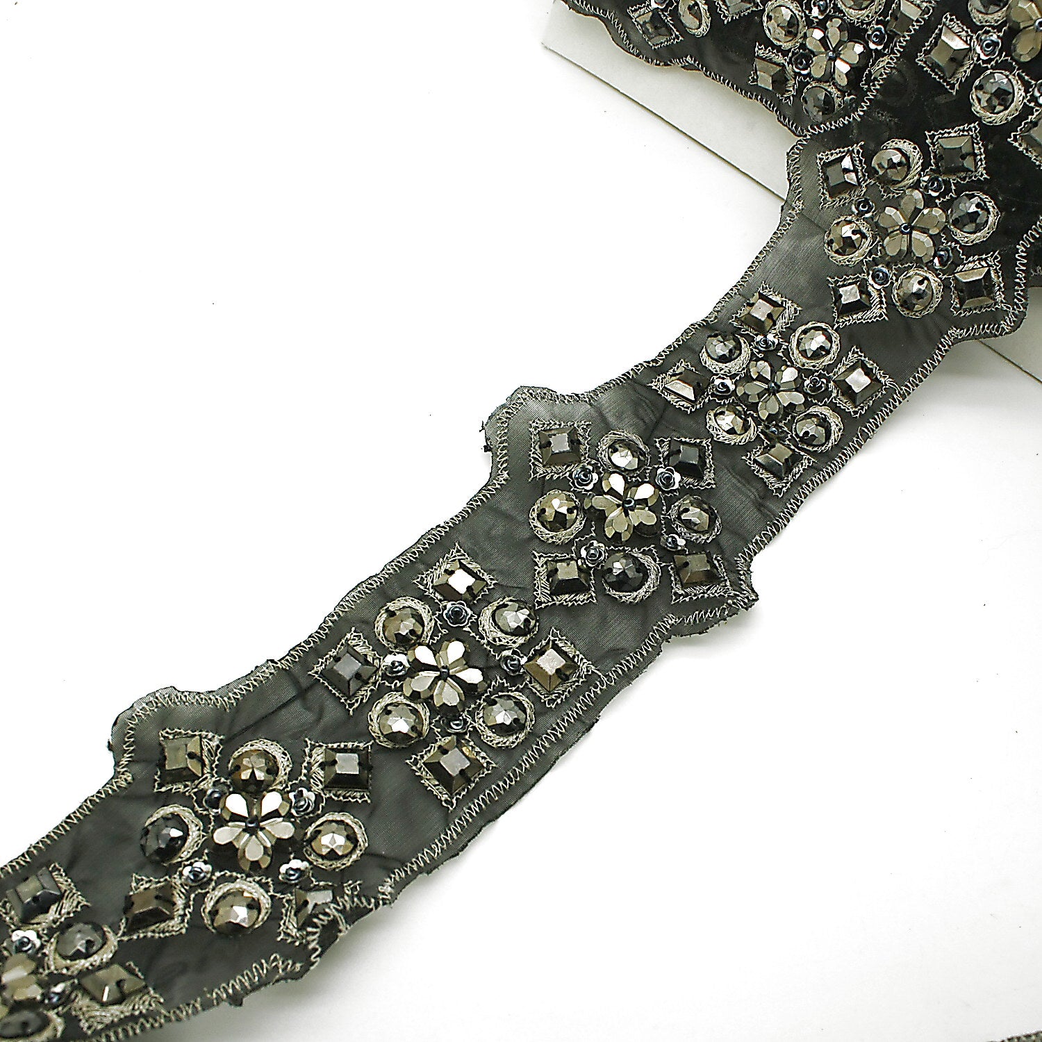 BLACK SILVER RHINESTONE  RIBBON  TRIM - sarahi.NYC