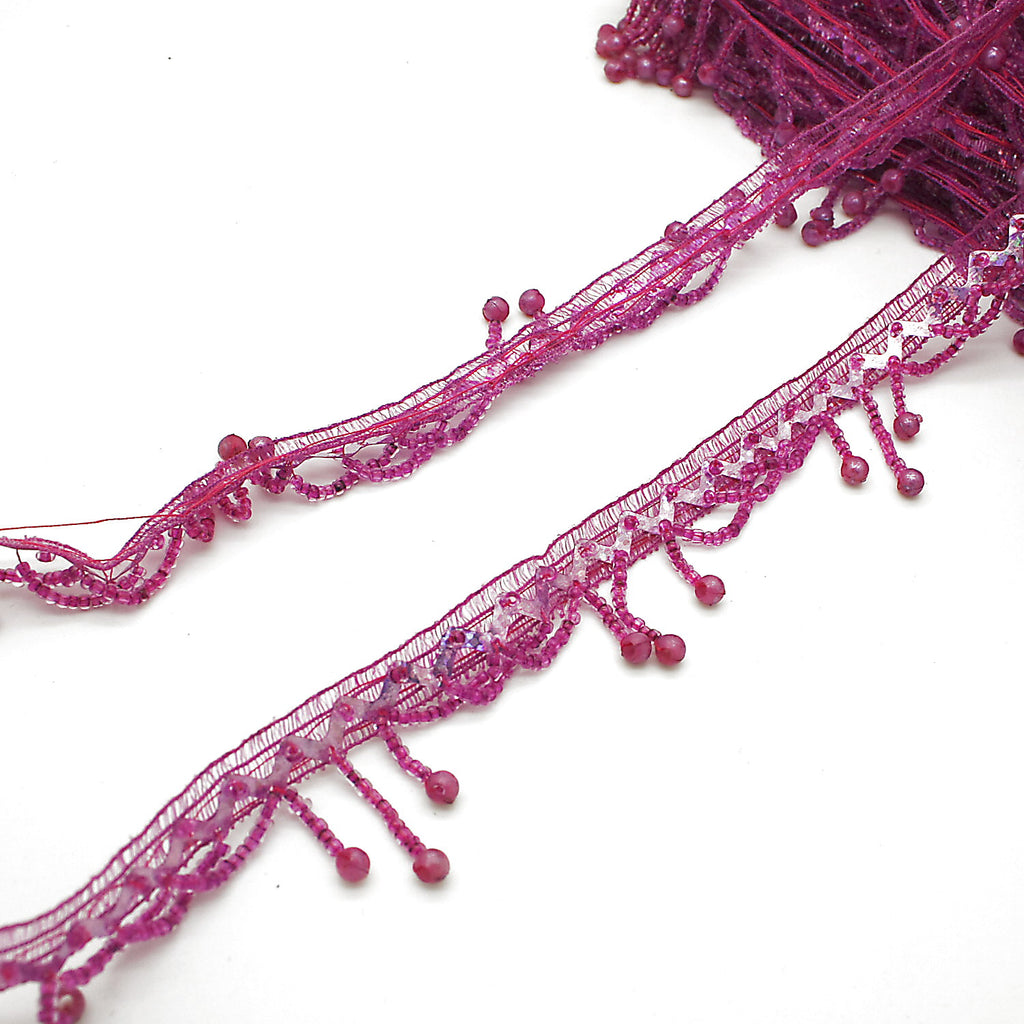 CERISE PINK BEADED FRINGE TRIM - sarahi.NYC