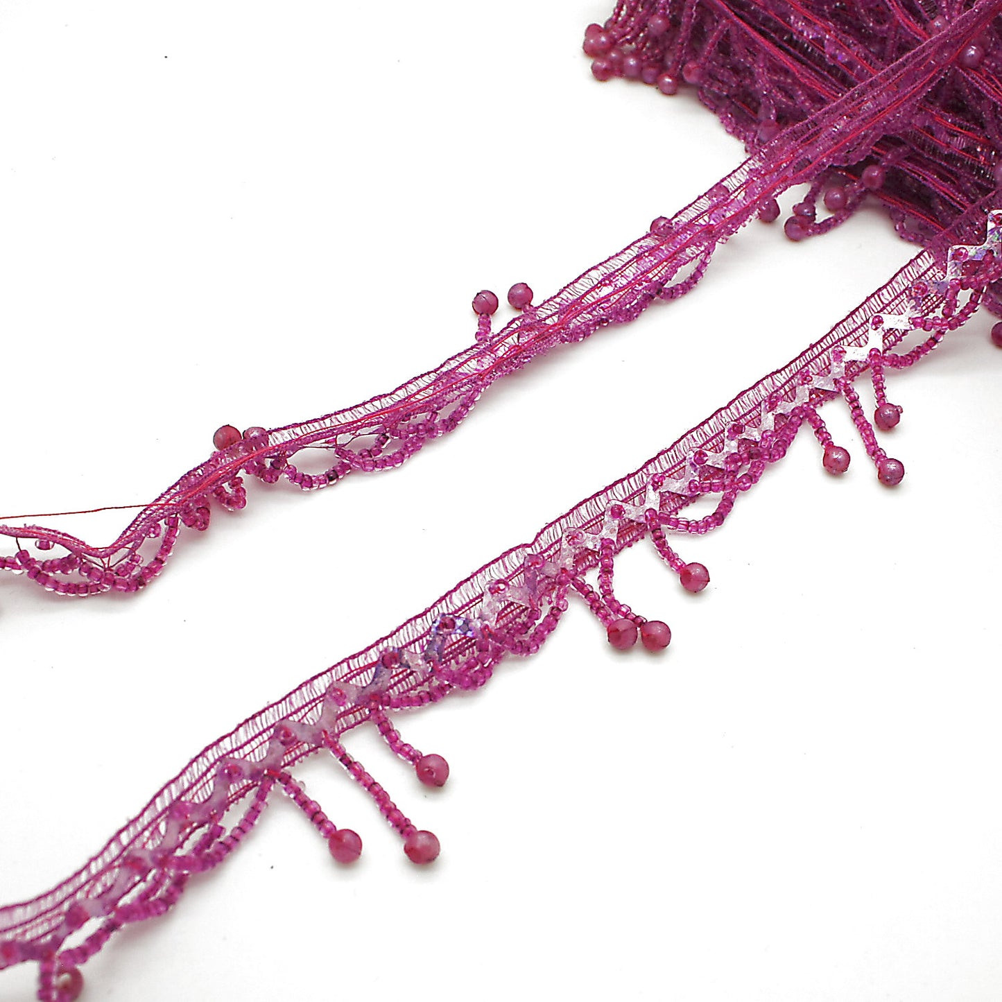 CERISE PINK BEADED FRINGE TRIM - sarahi.NYC
