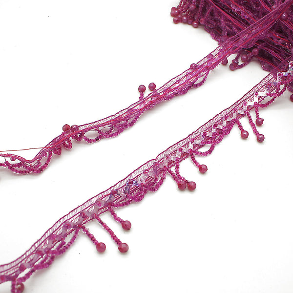 CERISE PINK BEADED FRINGE TRIM - sarahi.NYC